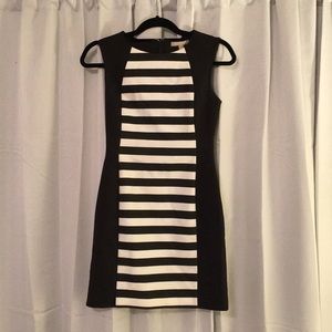 Banana Republic fitted, black and white stripes.